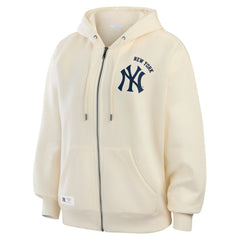 New York Yankees WEAR by Erin Andrews Women's Full-Zip Hoodie Cream