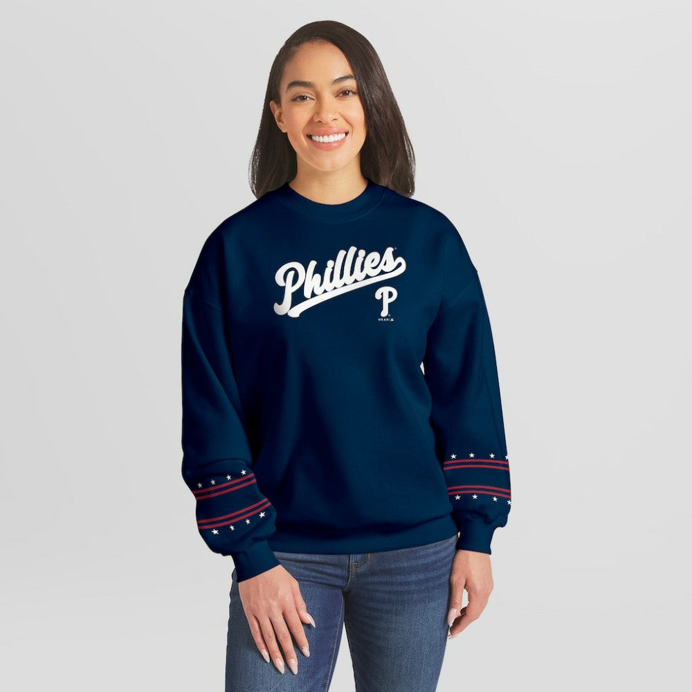 Philadelphia Phillies WEAR by Erin Andrews Women's Americana Heavyweight Fleece Sweatshirt Navy