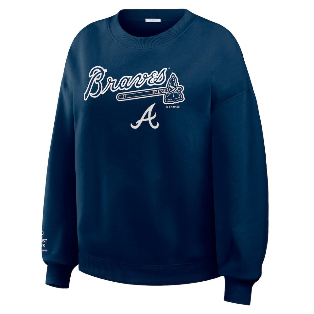 Atlanta Braves WEAR by Erin Andrews Women's Heavyweight Crew Neck Sweatshirt Navy