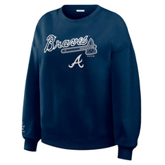 Atlanta Braves WEAR by Erin Andrews Women's Heavyweight Crew Neck Sweatshirt Navy