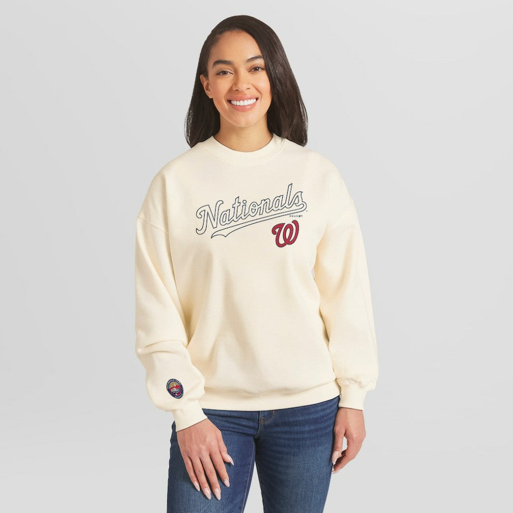 Washington Nationals WEAR by Erin Andrews Women's Heavyweight Crew Neck Sweatshirt Cream