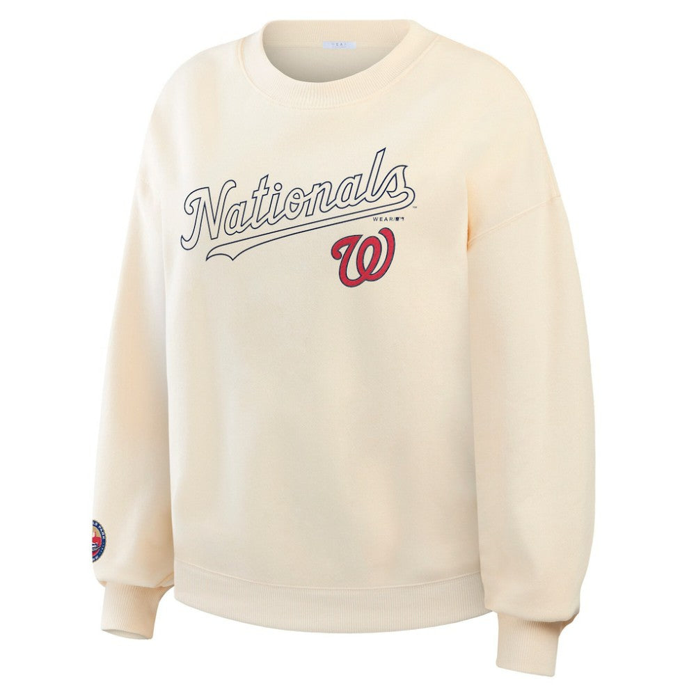 Washington Nationals WEAR by Erin Andrews Women's Heavyweight Crew Neck Sweatshirt Cream