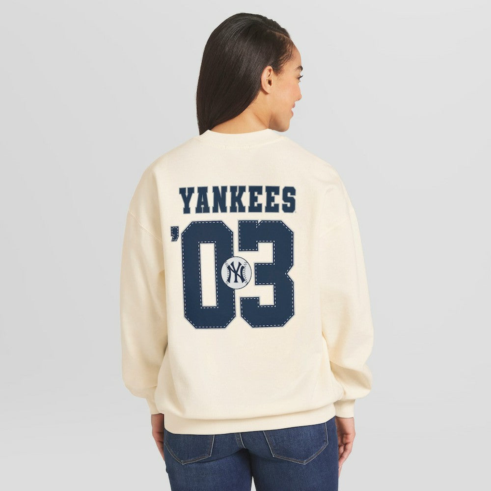New York Yankees WEAR by Erin Andrews Women's Heavyweight Crew Neck Sweatshirt Cream