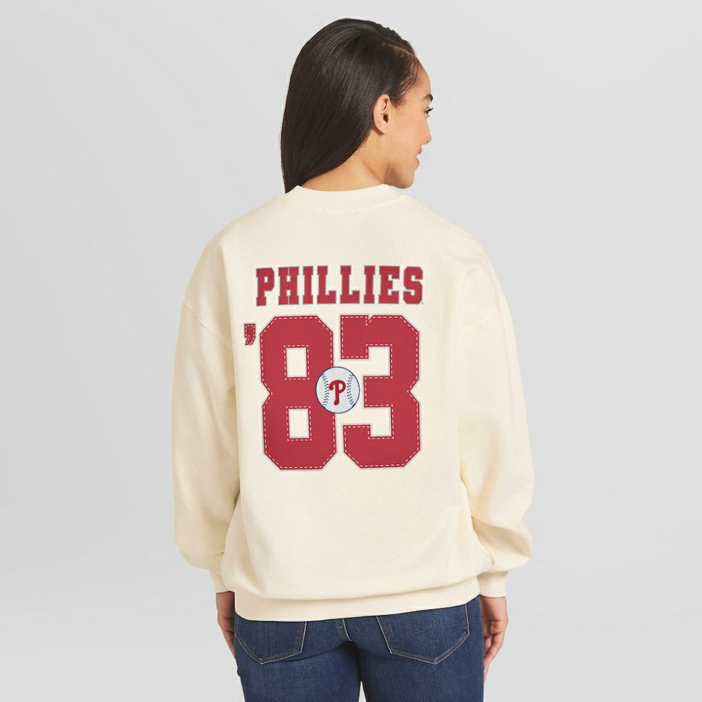 Philadelphia Phillies WEAR by Erin Andrews Women's Heavyweight Crew Neck Sweatshirt Cream