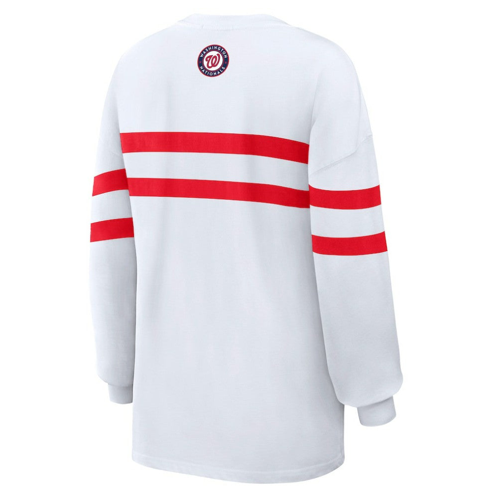 Washington Nationals WEAR by Erin Andrews Women's Oversized Long Sleeve Striped T-Shirt White