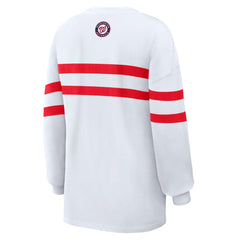 Washington Nationals WEAR by Erin Andrews Women's Oversized Long Sleeve Striped T-Shirt White