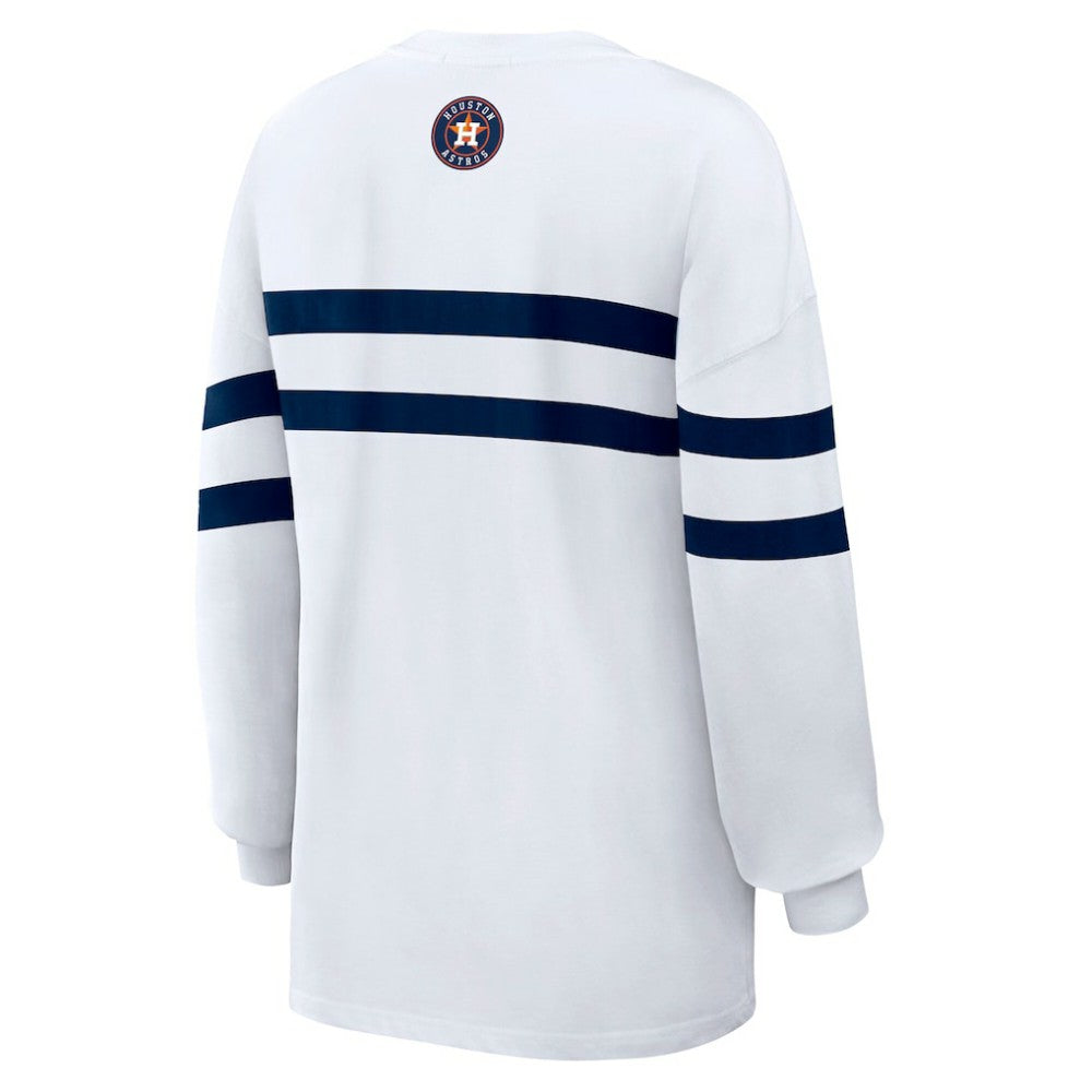 Houston Astros WEAR by Erin Andrews Women's Oversized Long Sleeve Striped T-Shirt White