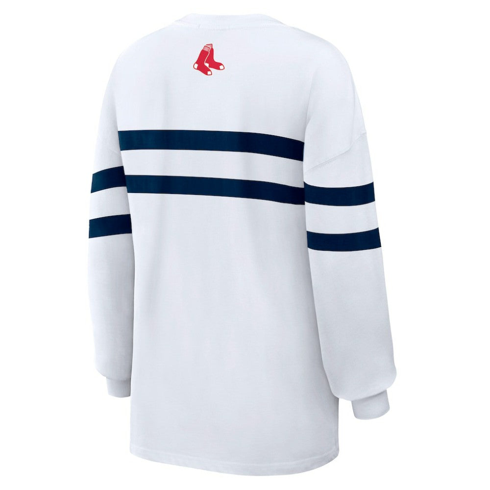Boston Red Sox WEAR by Erin Andrews Women's Oversized Long Sleeve Striped T-Shirt White