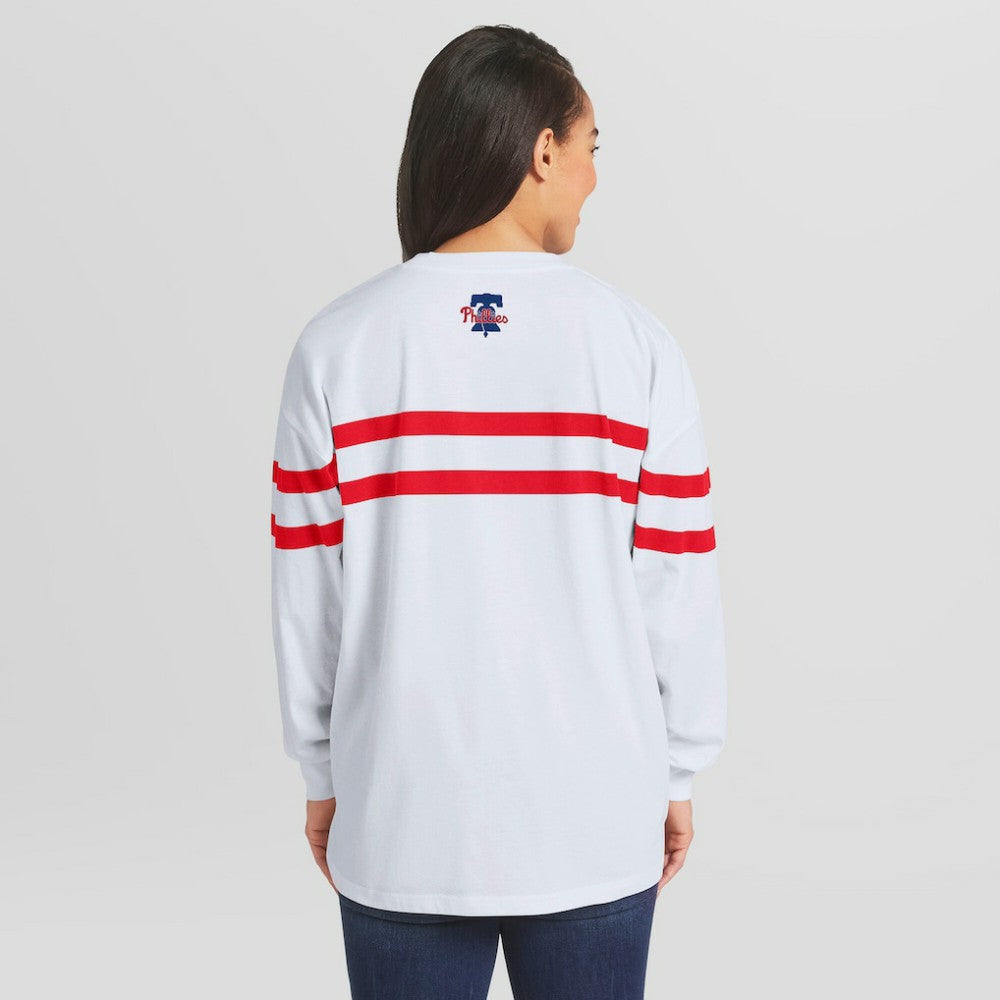 Philadelphia Phillies WEAR by Erin Andrews Women's Oversized Long Sleeve Striped T-Shirt White