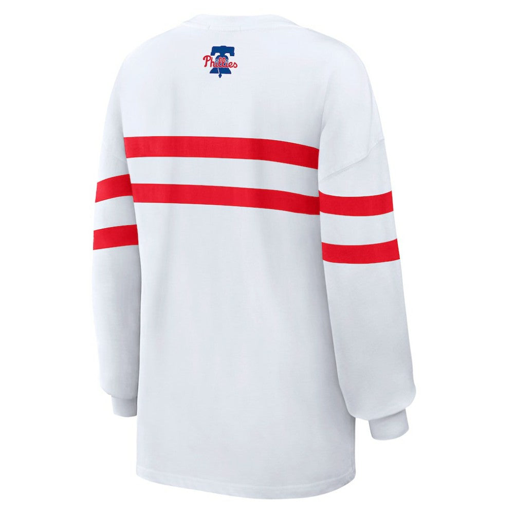 Philadelphia Phillies WEAR by Erin Andrews Women's Oversized Long Sleeve Striped T-Shirt White