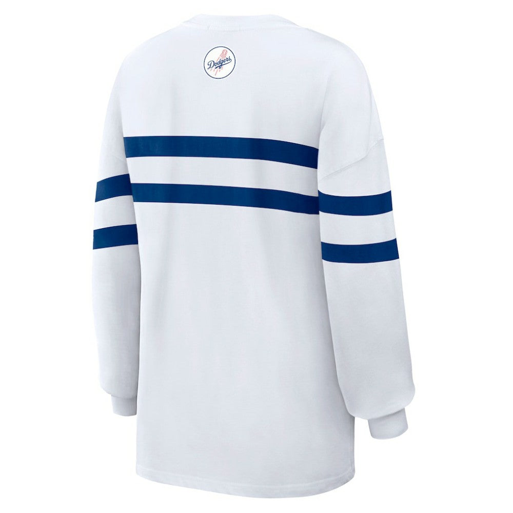 Los Angeles Dodgers WEAR by Erin Andrews Women's Oversized Long Sleeve Striped T-Shirt White