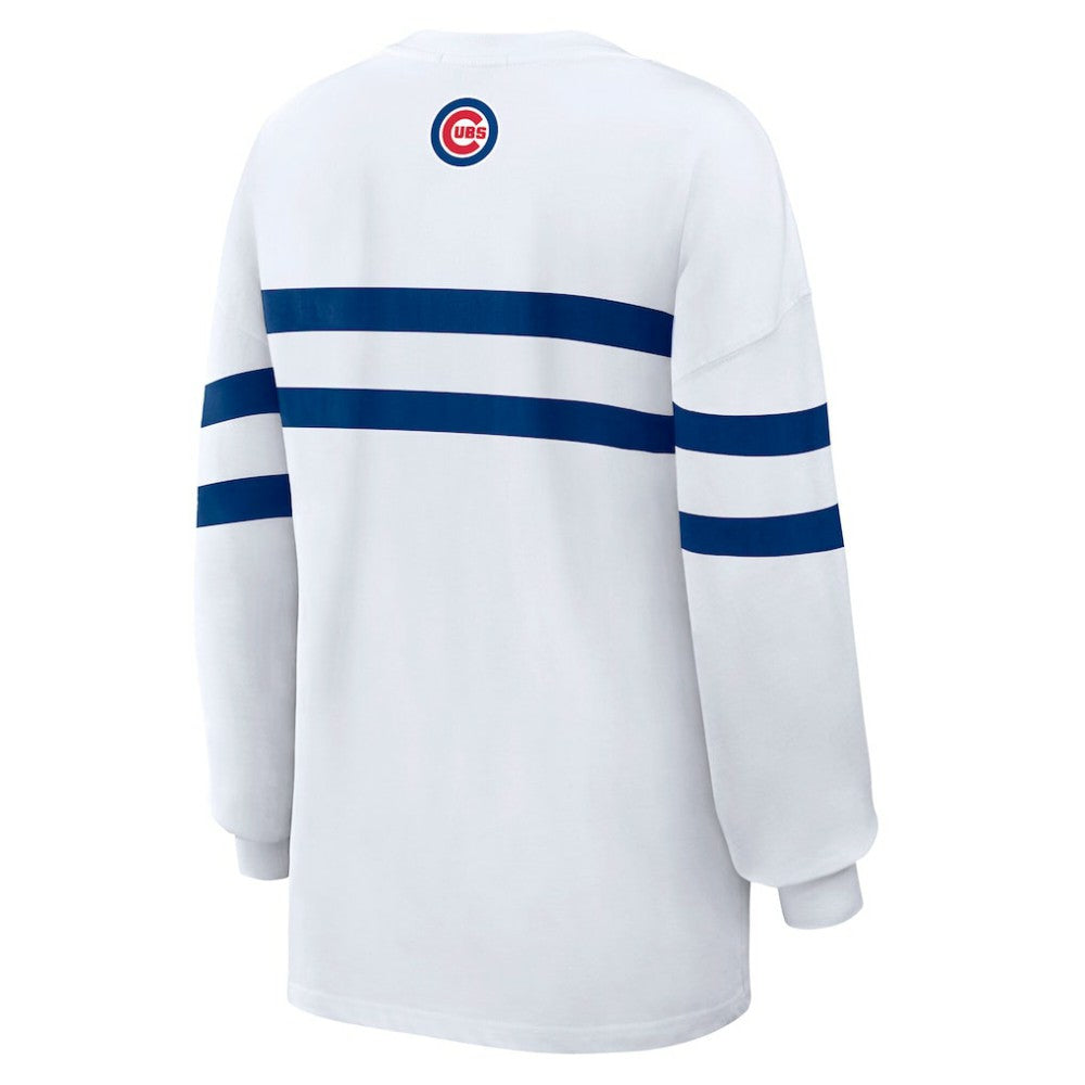 Chicago Cubs WEAR by Erin Andrews Women's Oversized Long Sleeve Striped T-Shirt White