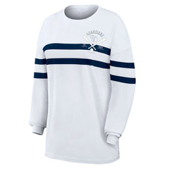 Cleveland Guardians WEAR by Erin Andrews Women's Oversized Long Sleeve Striped T-Shirt White