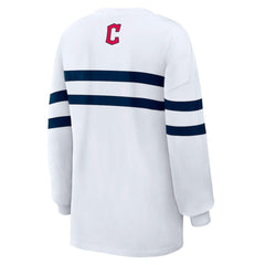 Cleveland Guardians WEAR by Erin Andrews Women's Oversized Long Sleeve Striped T-Shirt White
