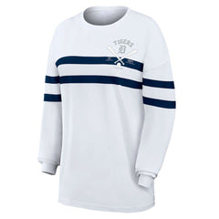 Detroit Tigers WEAR by Erin Andrews Women's Oversized Long Sleeve Striped T-Shirt White