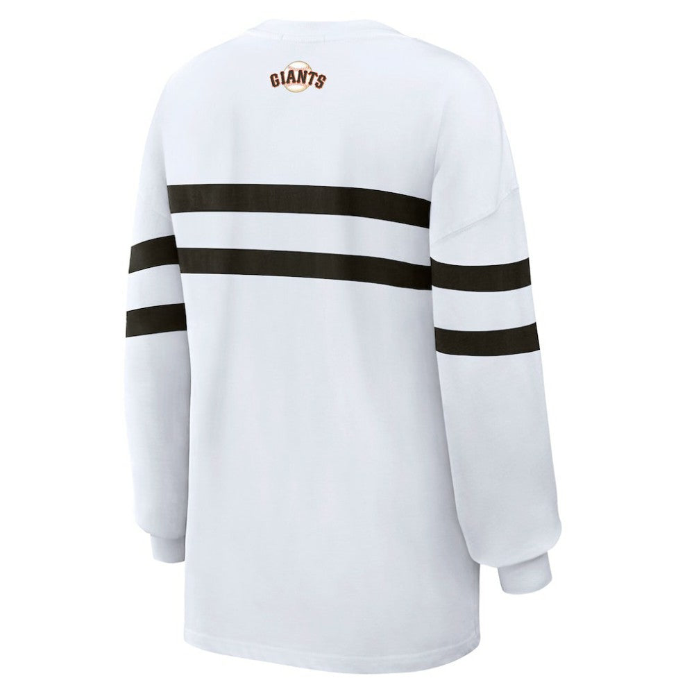 San Francisco Giants WEAR by Erin Andrews Women's Oversized Long Sleeve Striped T-Shirt White