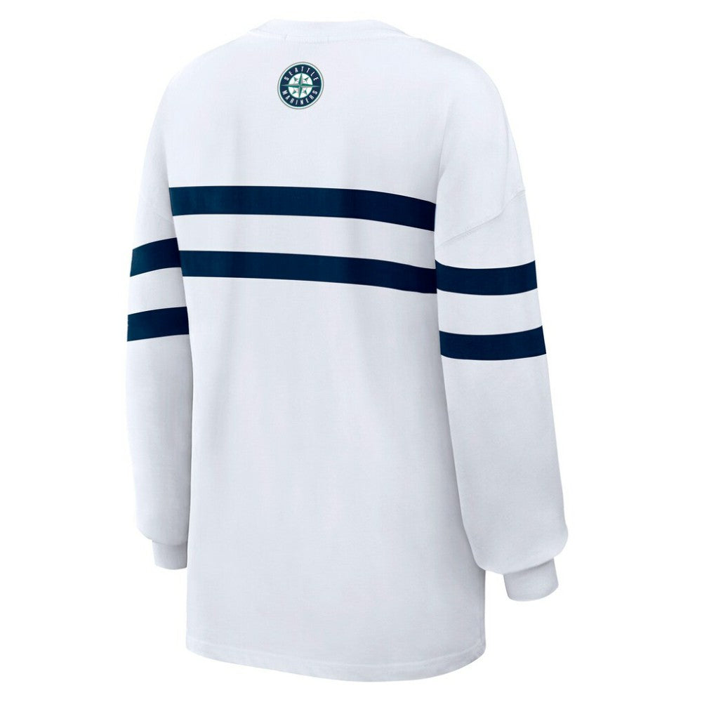 Seattle Mariners WEAR by Erin Andrews Women's Oversized Long Sleeve Striped T-Shirt White