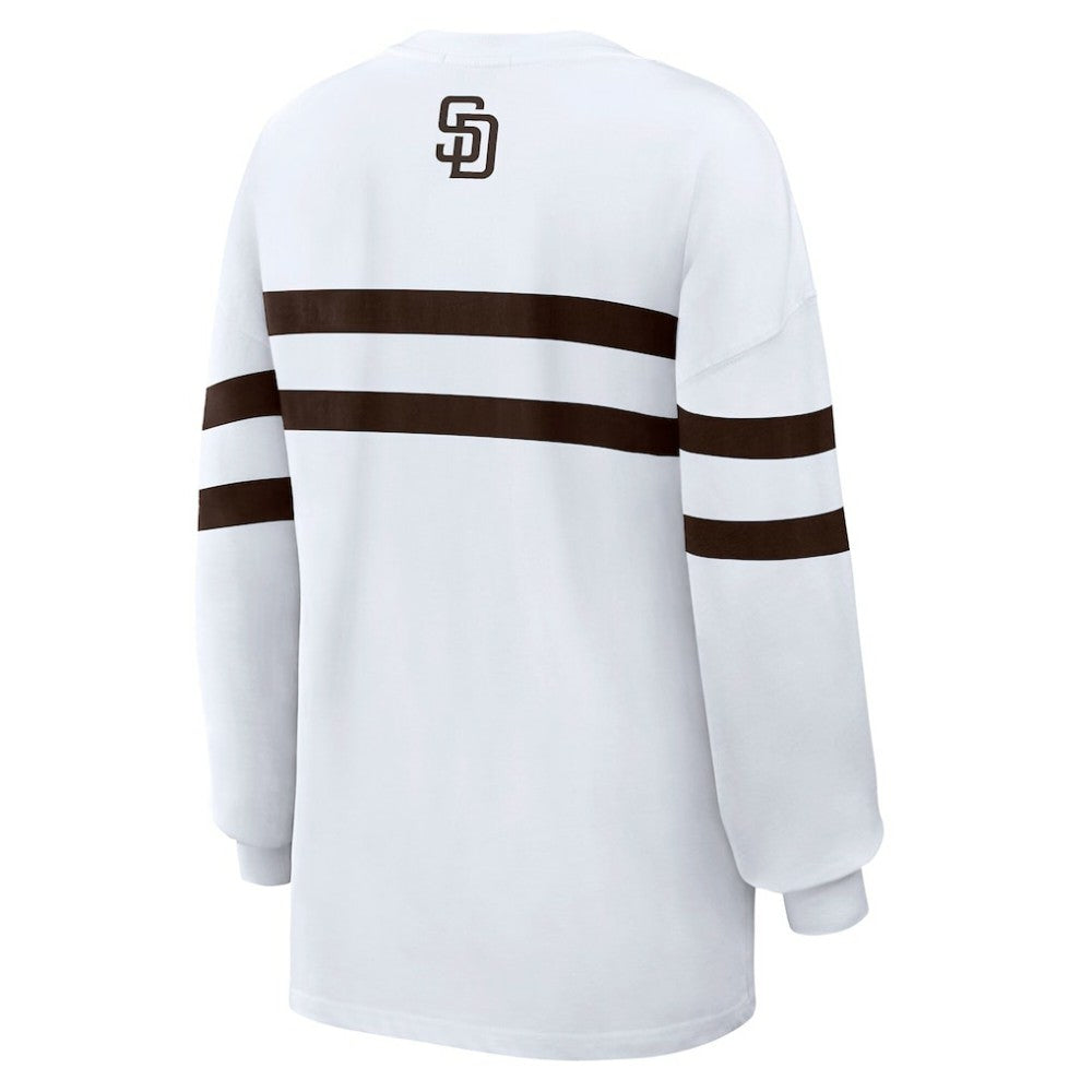 San Diego Padres WEAR by Erin Andrews Women's Oversized Long Sleeve Striped T-Shirt White