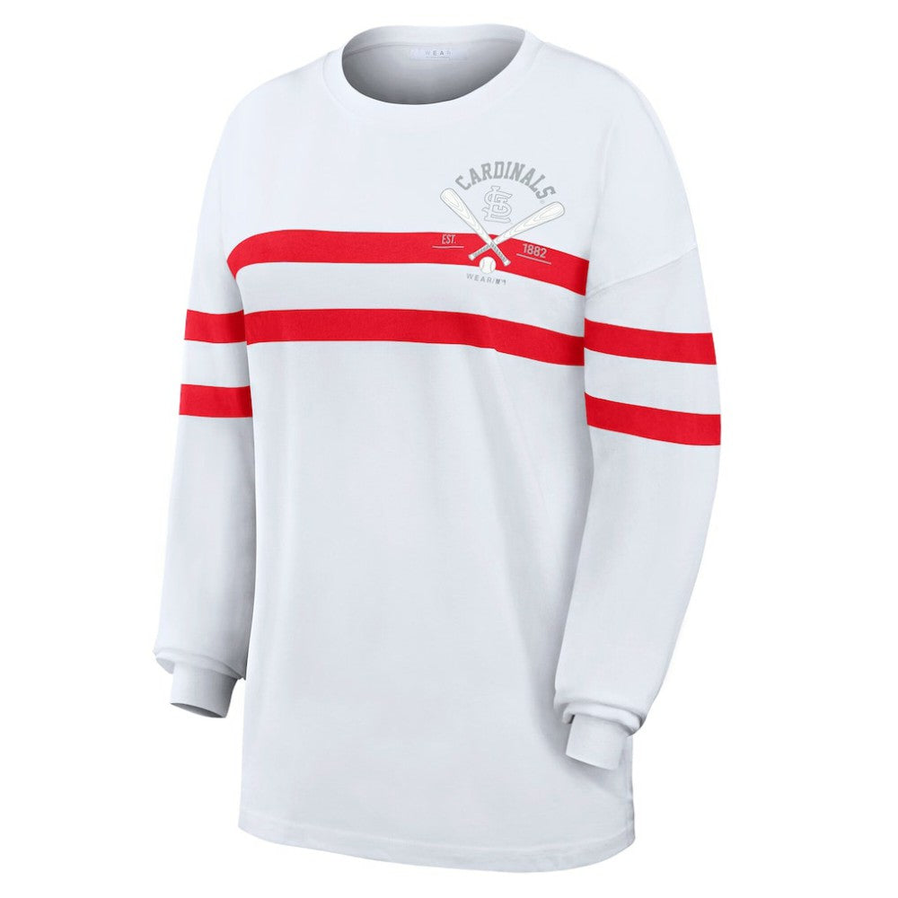 St. Louis Cardinals WEAR by Erin Andrews Women's Oversized Long Sleeve Striped T-Shirt White
