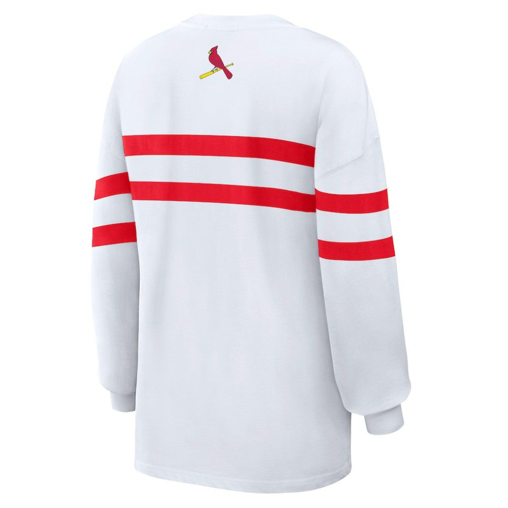 St. Louis Cardinals WEAR by Erin Andrews Women's Oversized Long Sleeve Striped T-Shirt White