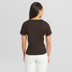 San Diego Padres WEAR by Erin Andrews Women's Notch Neck Cropped T-Shirt Brown
