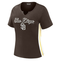 San Diego Padres WEAR by Erin Andrews Women's Notch Neck Cropped T-Shirt Brown