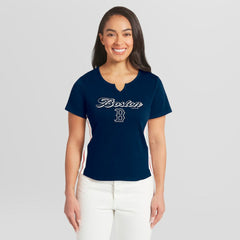 Boston Red Sox WEAR by Erin Andrews Women's Notch Neck Cropped T-Shirt Navy