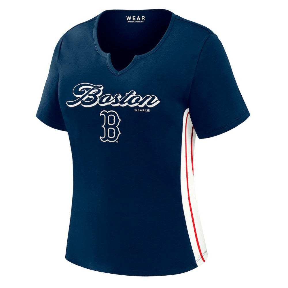 Boston Red Sox WEAR by Erin Andrews Women's Notch Neck Cropped T-Shirt Navy