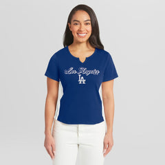 Los Angeles Dodgers WEAR by Erin Andrews Women's Notch Neck Cropped T-Shirt Royal
