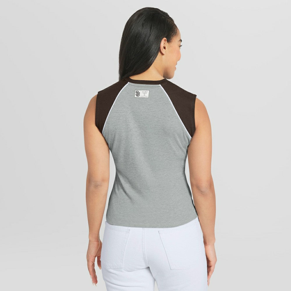 San Diego Padres WEAR by Erin Andrews Women's Cropped Raglan Tank Top Heather Gray