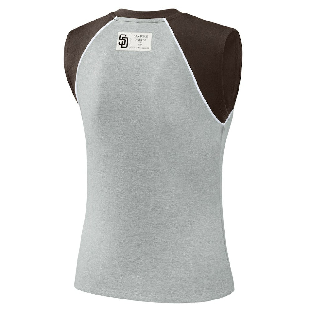 San Diego Padres WEAR by Erin Andrews Women's Cropped Raglan Tank Top Heather Gray