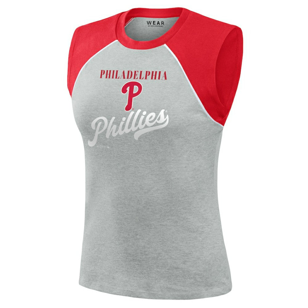 Philadelphia Phillies WEAR by Erin Andrews Women's Cropped Raglan Tank Top Heather Gray