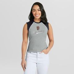 San Francisco Giants WEAR by Erin Andrews Women's Cropped Raglan Tank Top Heather Gray