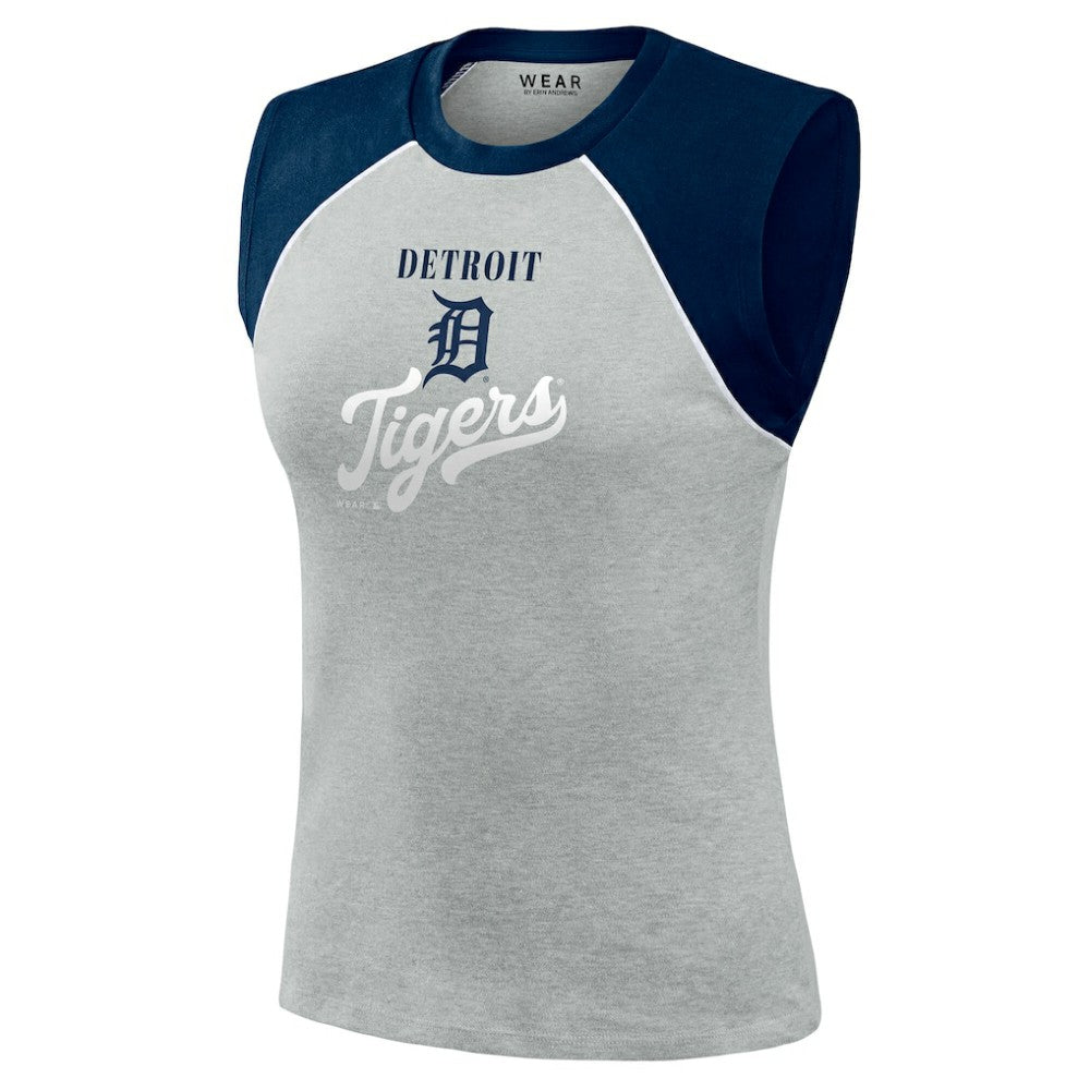 Detroit Tigers WEAR by Erin Andrews Women's Cropped Raglan Tank Top Heather Gray