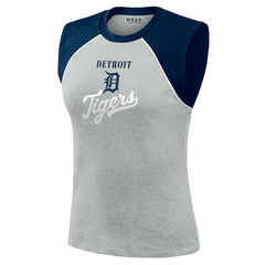 Detroit Tigers WEAR by Erin Andrews Women's Cropped Raglan Tank Top Heather Gray