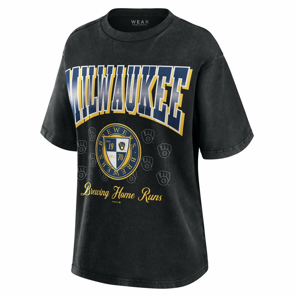 Milwaukee Brewers WEAR by Erin Andrews Women's Oversized Boyfriend T-Shirt Black