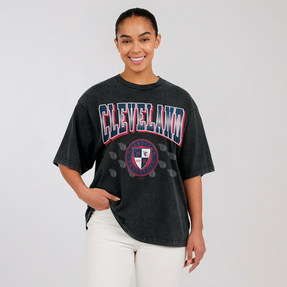 Cleveland Guardians WEAR by Erin Andrews Women's Oversized Boyfriend T-Shirt Black