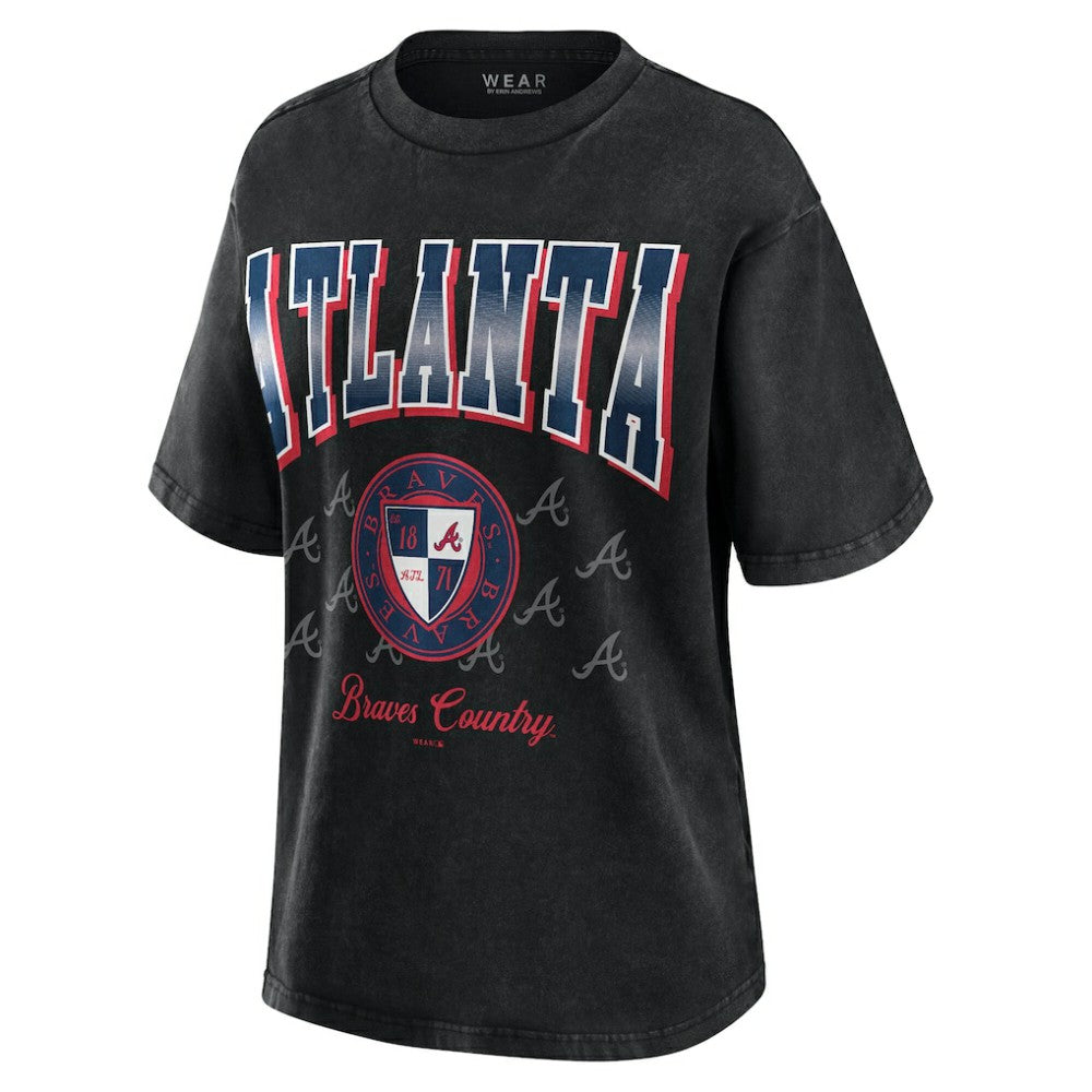 Atlanta Braves WEAR by Erin Andrews Women's Oversized Boyfriend T-Shirt Black
