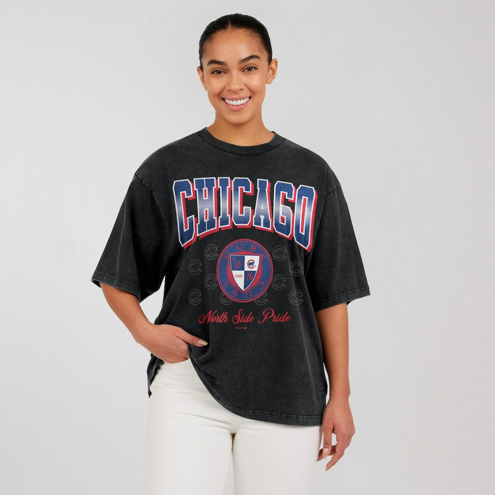 Chicago Cubs WEAR by Erin Andrews Women's Oversized Boyfriend T-Shirt Black