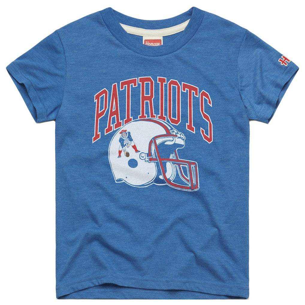 New England Patriots Homage Youth Helmet Retro Tri-Blend T-Shirt - Royal discount