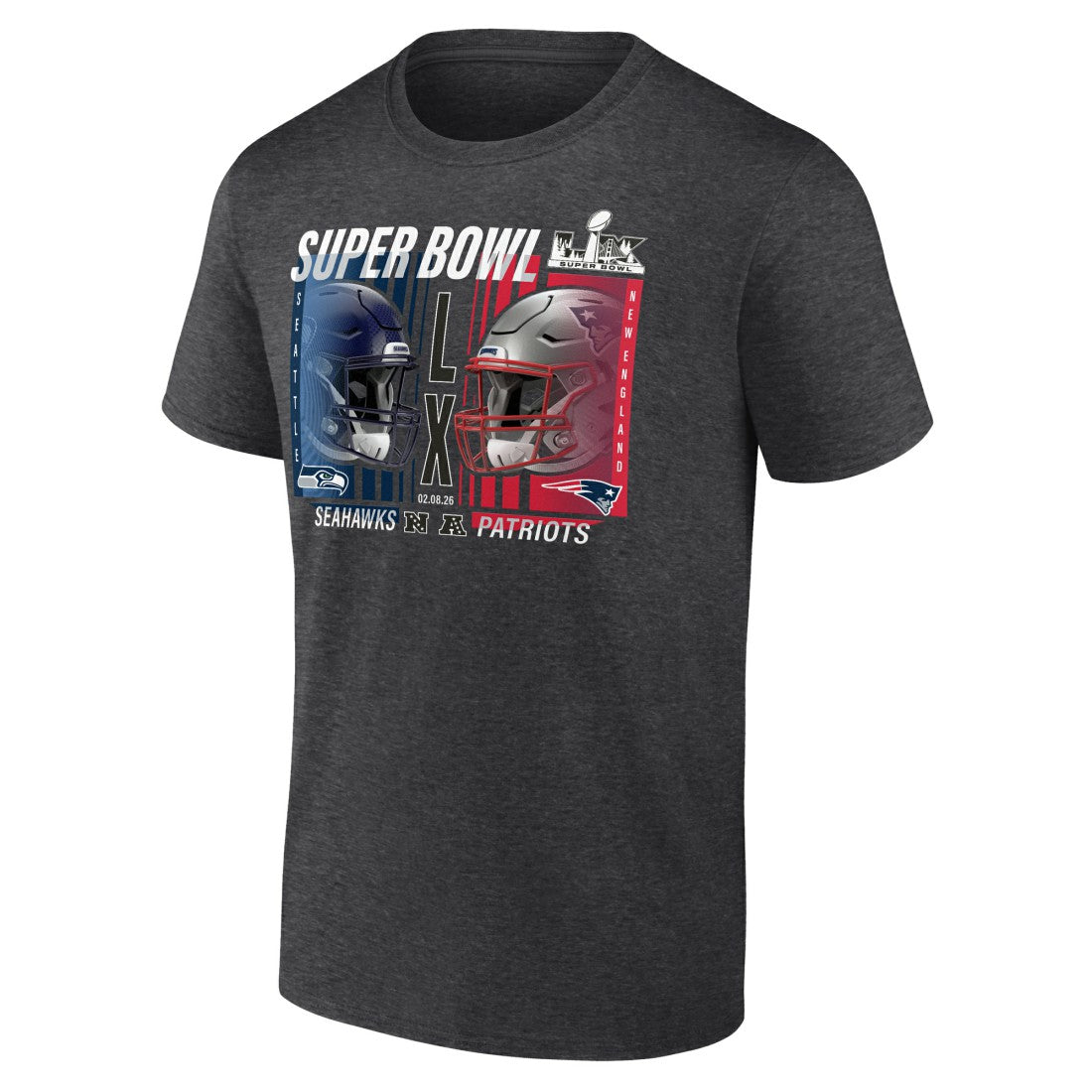 New England Patriots vs. Seattle Seahawks Super Bowl LX Big & Tall Final Battle Dueling T-Shirt - Heather Charcoal on sale