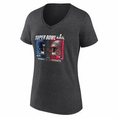 New England Patriots vs. Seattle Seahawks Women's Super Bowl LX Matchup Plus Size Final Battle V-Neck T-Shirt - Heather Charcoal for sale