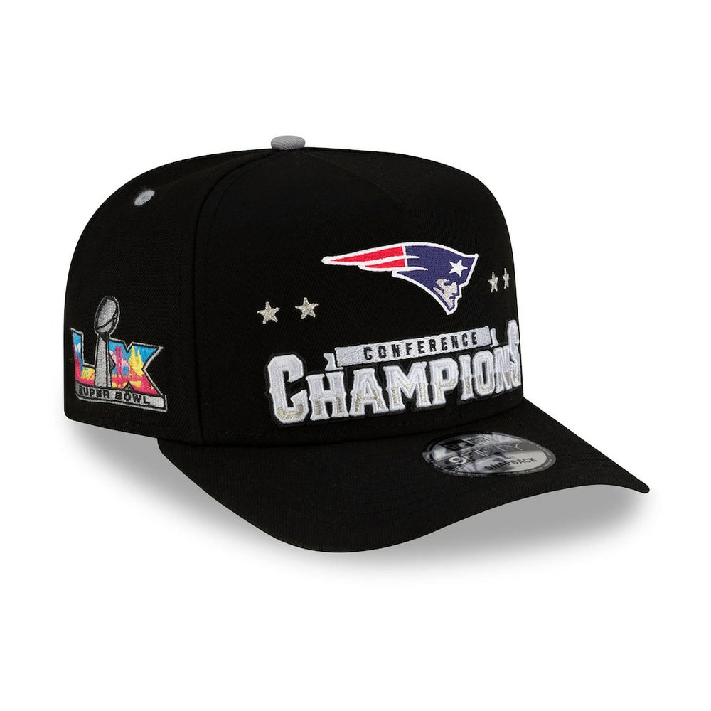 New England Patriots New Era 2025 AFC Champions Locker Room Trophy Collection A-Frame 9FIFTY Snapback Hat - Black sale