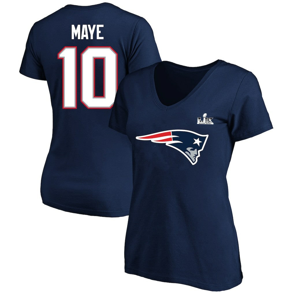 Drake Maye New England Patriots Women's Super Bowl LX Patch Plus Size Name & Number V-Neck T-Shirt - Navy discount