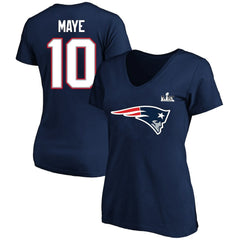 Drake Maye New England Patriots Women's Super Bowl LX Patch Plus Size Name & Number V-Neck T-Shirt - Navy discount