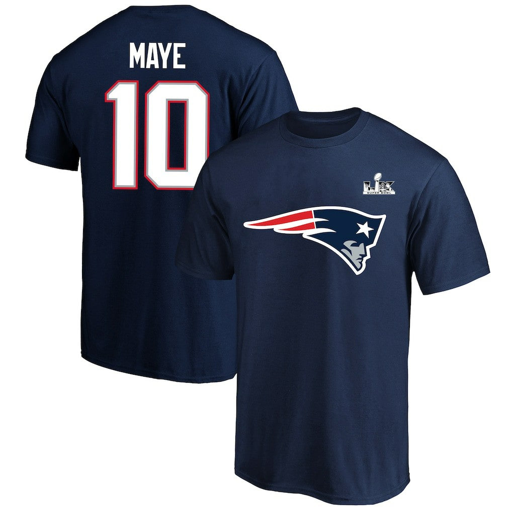 Drake Maye New England Patriots Super Bowl LX Patch Big & Tall Name & Number T-Shirt - Navy for sale