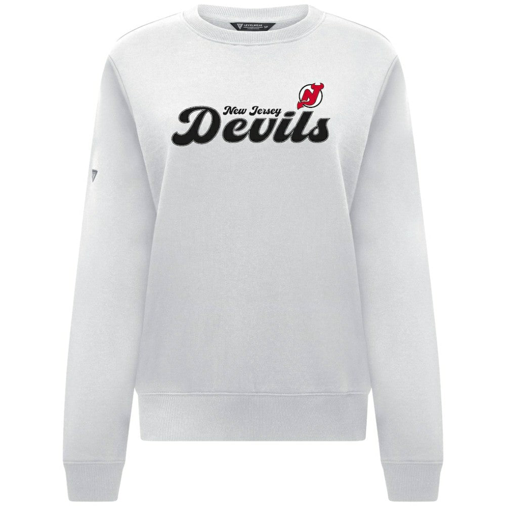 New Jersey Devils Levelwear Women's Yvette Big Script Tri-Blend Sweatshirt - White Sweatshirts