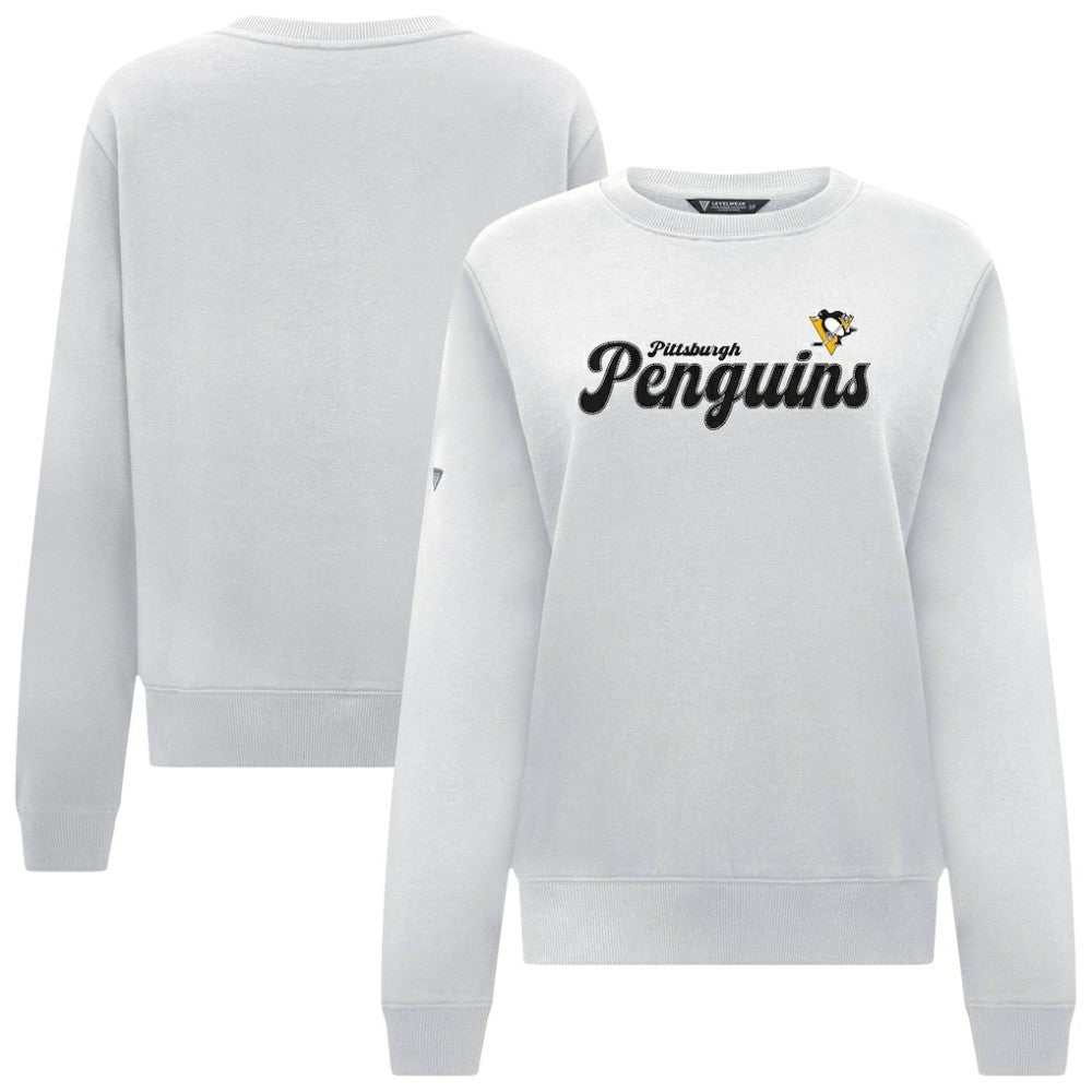 Pittsburgh Penguins Levelwear Women's Yvette Big Script Tri-Blend Sweatshirt - White Sweatshirts