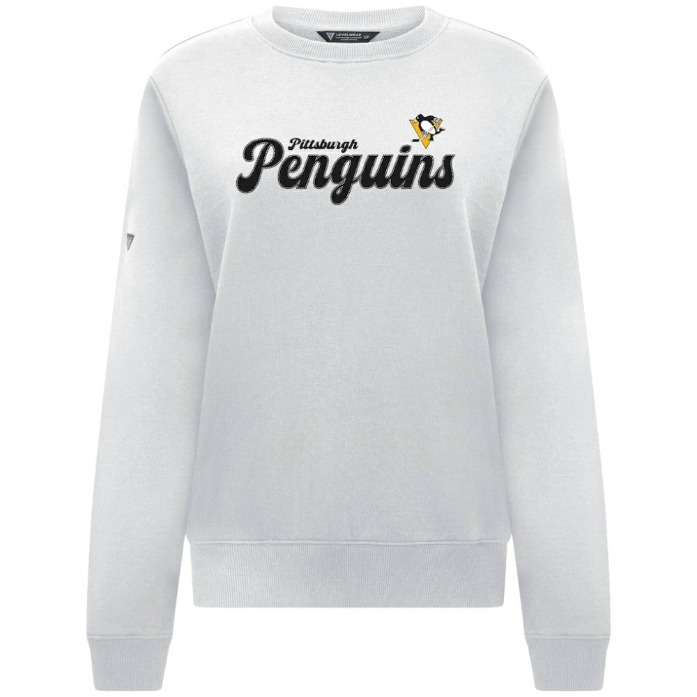 Pittsburgh Penguins Levelwear Women's Yvette Big Script Tri-Blend Sweatshirt - White Sweatshirts
