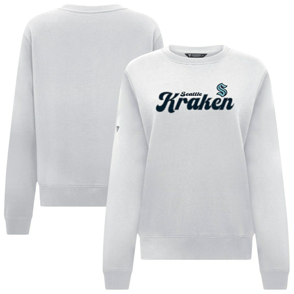 Seattle Kraken Levelwear Women's Yvette Big Script Tri-Blend Sweatshirt - White Sweatshirts
